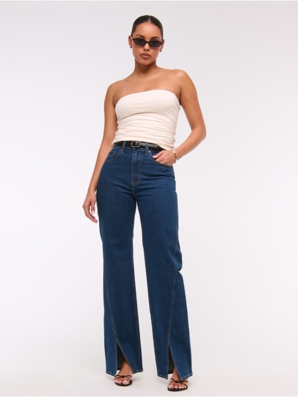 Abercrombie & Fitch High Rise 90’s Relaxed Split-Vent Hem Jean in Dark Vent Hem